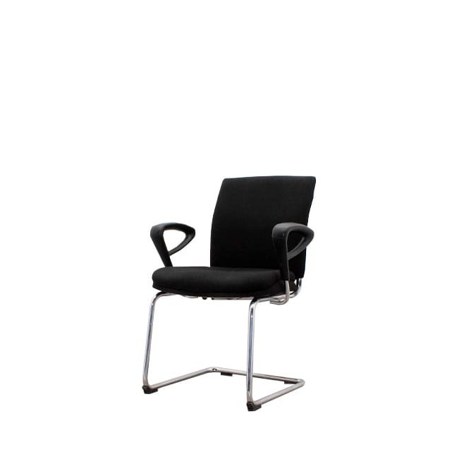 Silla confidente tapizada negro con base patín cromada