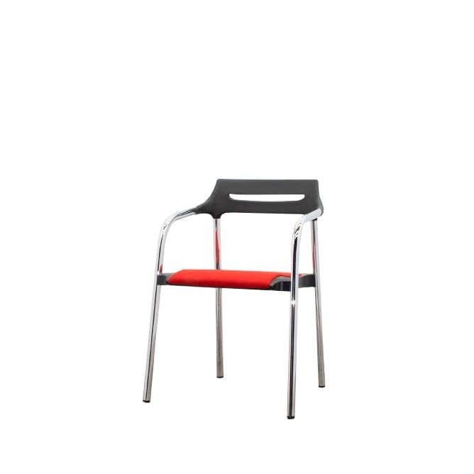 Silla confidente roja y negro con estructura cromada