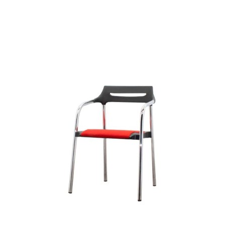 Silla confidente roja y negro con estructura cromada