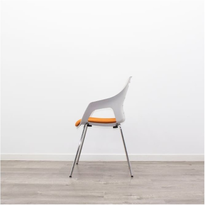 Silla confidente polipropileno gris y tapizado naranja
