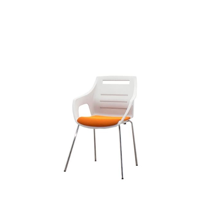 Silla confidente polipropileno gris y tapizado naranja
