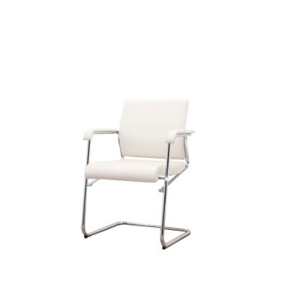 Silla confidente piel blanca y estructura cromada
