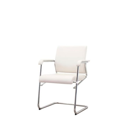 Silla confidente piel blanca y estructura cromada