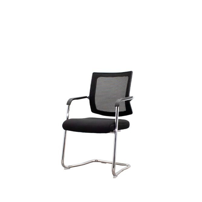 Silla confidente tapizada negra con respaldo rejilla