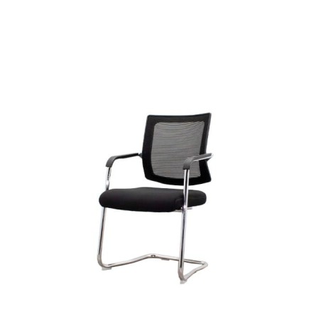 Silla confidente tapizada negra con respaldo rejilla