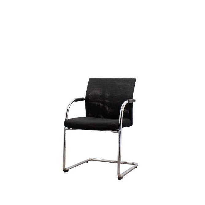 Silla confidente negra con respaldo de malla en negro