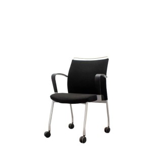 Silla confidente con ruedas tapizado en negro estructura gris