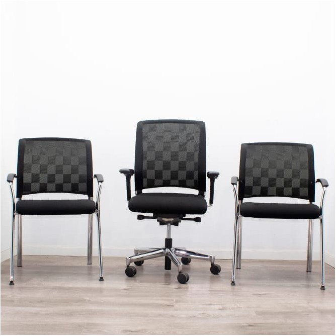 Conjunto silla operativa y 2 sillas confidentes en negro