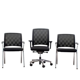 Conjunto silla operativa y 2 sillas confidentes en negro