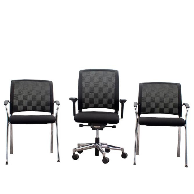 Conjunto silla operativa y 2 sillas confidentes en negro
