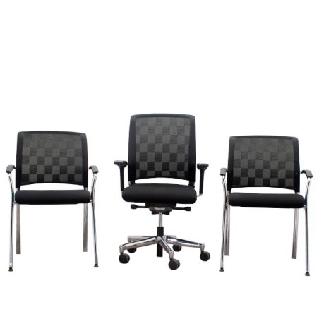 Conjunto silla operativa y 2 sillas confidentes en negro