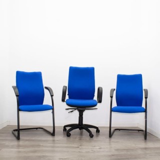 Conjunto silla operativa y 2 sillas confidentes en azul 2
