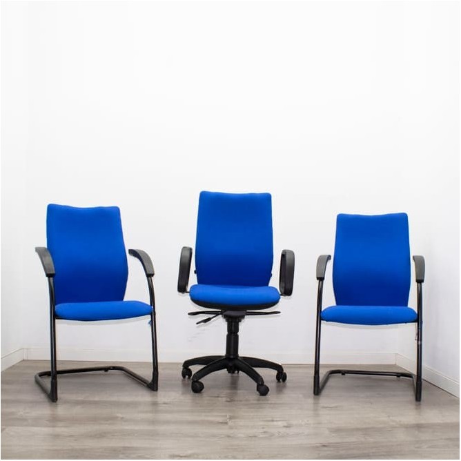 Conjunto silla operativa y 2 sillas confidentes en azul