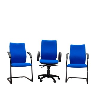 Conjunto silla operativa y 2 sillas confidentes en azul