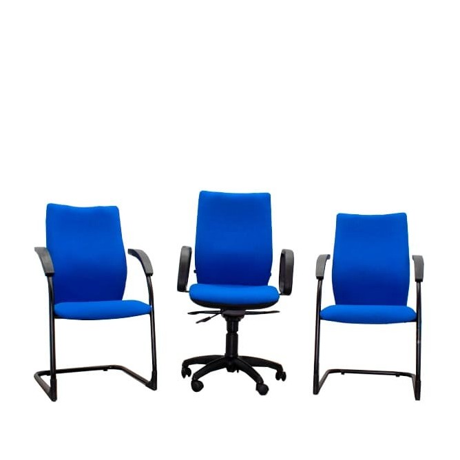 Conjunto silla operativa y 2 sillas confidentes en azul