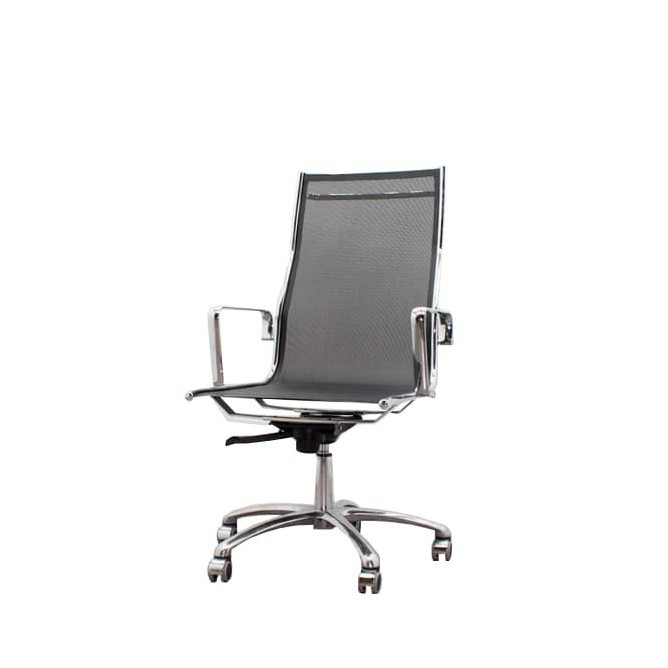 Silla dirección rejilla negra y estructura cromada