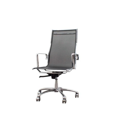 Silla dirección rejilla negra y estructura cromada
