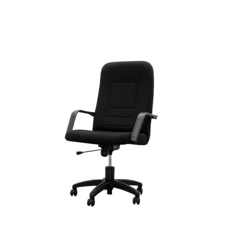 Silla dirección tapizada en negro con brazos fijos