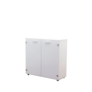 Armario bajo blanco con puertas de cristal 84cm