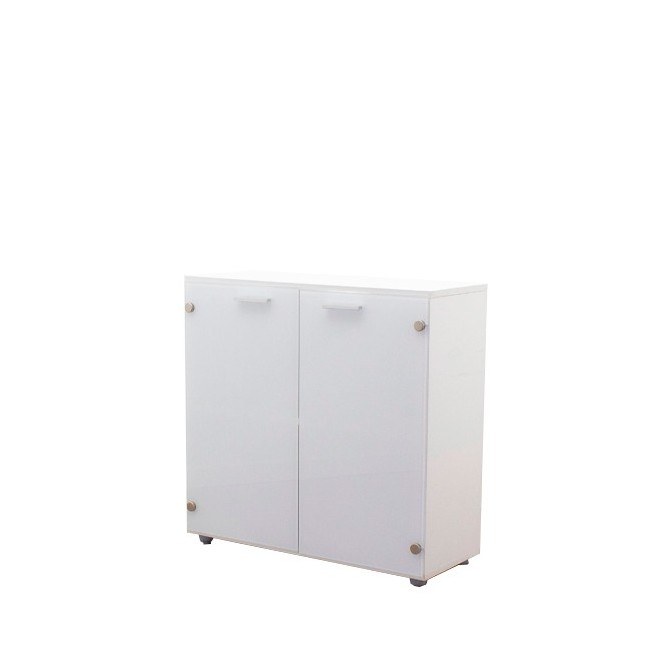 Armario bajo blanco con puertas de cristal 84cm