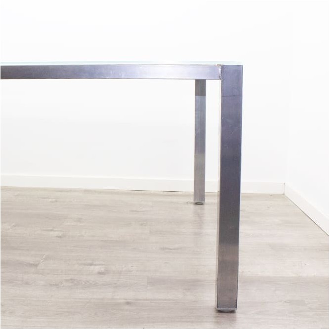 Mesa reunión cuadrada tapa en cristal blanco de 140cm