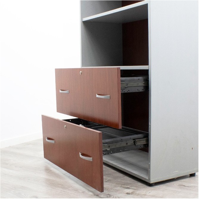 Armario archivador alto con puertas bajas en cerezo oscuro de 90cm