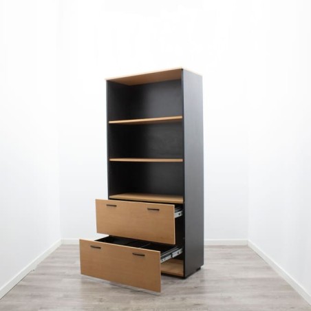 Armario archivador alto con puertas bajas en roble y gris antracita de 90cm
