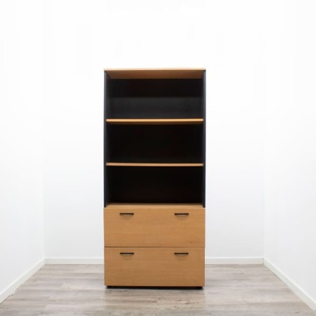 Armario archivador alto con puertas bajas en roble y gris antracita de 90cm