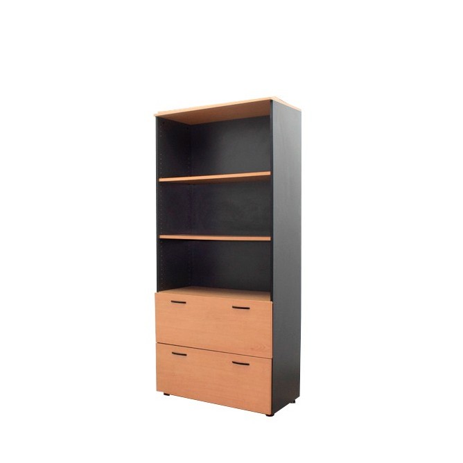 Armario archivador alto con puertas bajas en roble y gris antracita de 90cm