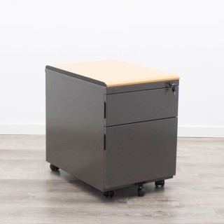 Cajonera metálica cajón y archivo en gris antracita y peral de 42cm 2