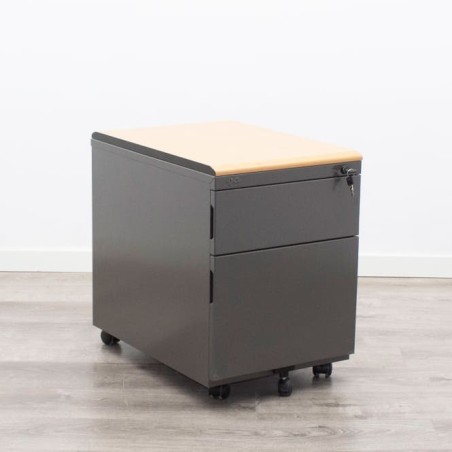 Cajonera metálica cajón y archivo en gris antracita y peral de 42cm