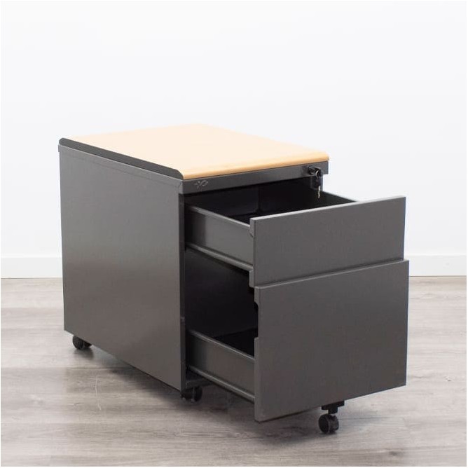 Cajonera metálica cajón y archivo en gris antracita y peral de 42cm
