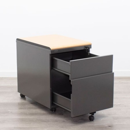 Cajonera metálica cajón y archivo en gris antracita y peral de 42cm