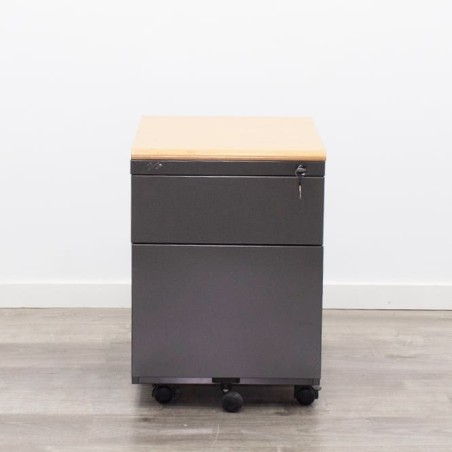 Cajonera metálica cajón y archivo en gris antracita y peral de 42cm