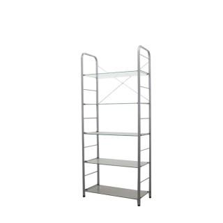 Estantería metálica gris 5 baldas de cristal