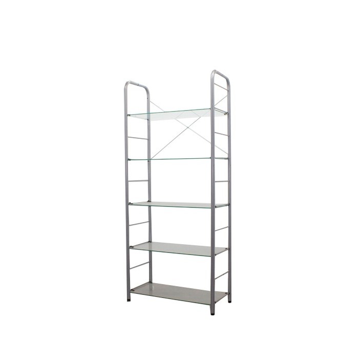 Estantería metálica gris 5 baldas de cristal
