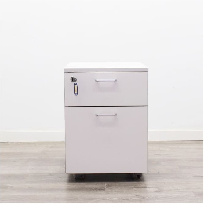 Cajonera cajón y archivo en gris y blanco con tiradores
