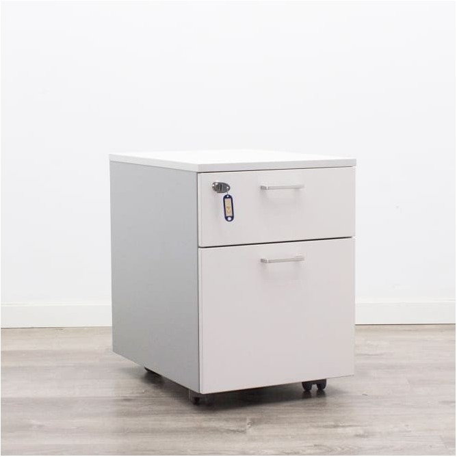 Cajonera cajón y archivo en gris y blanco con tiradores