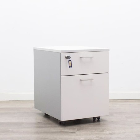 Cajonera cajón y archivo en gris y blanco con tiradores