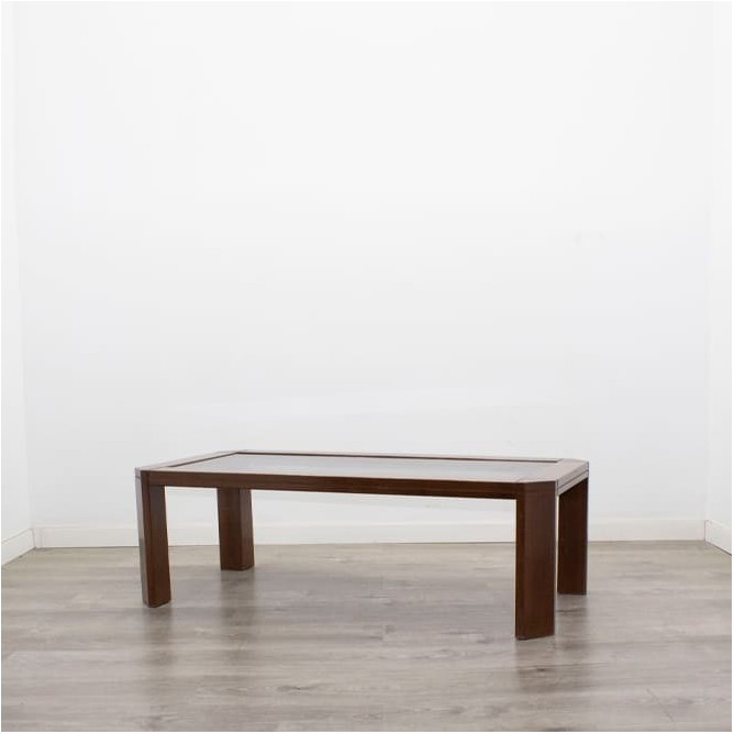 Mesa de centro baja melamina nogal y cristal de 120cm