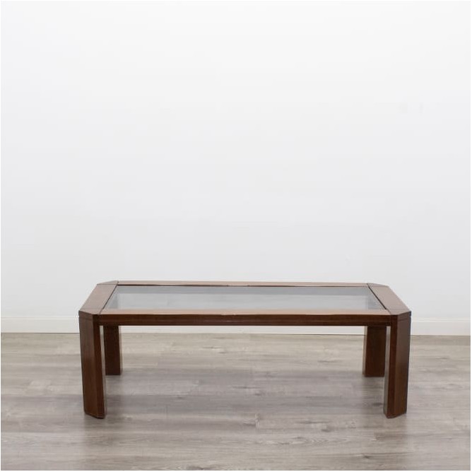 Mesa de centro baja melamina nogal y cristal de 120cm