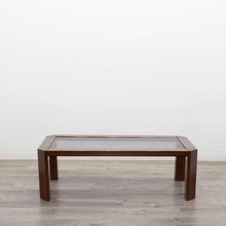 Mesa de centro baja melamina nogal y cristal de 120cm