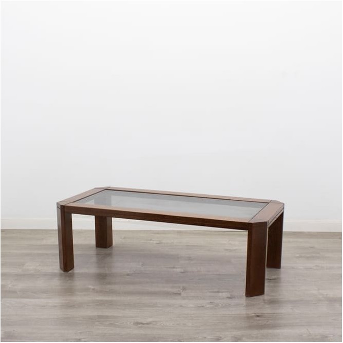 Mesa de centro baja melamina nogal y cristal de 120cm
