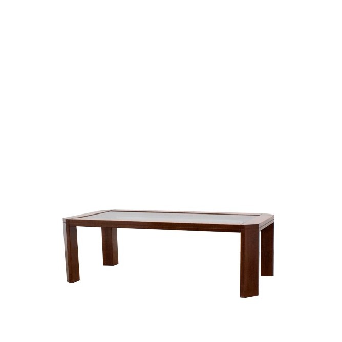 Mesa de centro baja melamina nogal y cristal de 120cm
