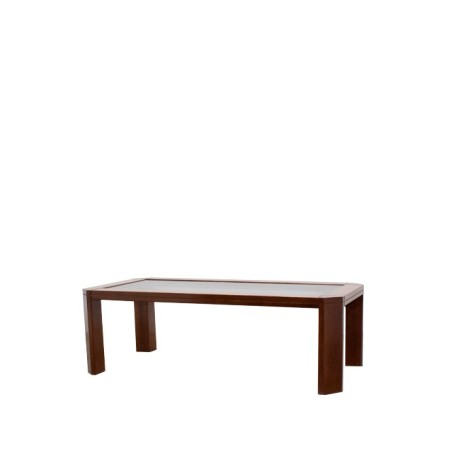 Mesa de centro baja melamina nogal y cristal de 120cm