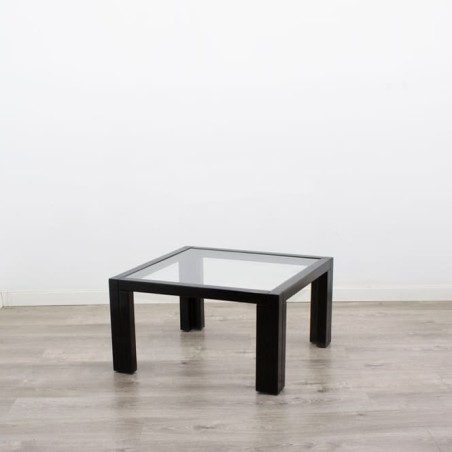 Mesa de centro baja melamina negra y cristal de 70cm