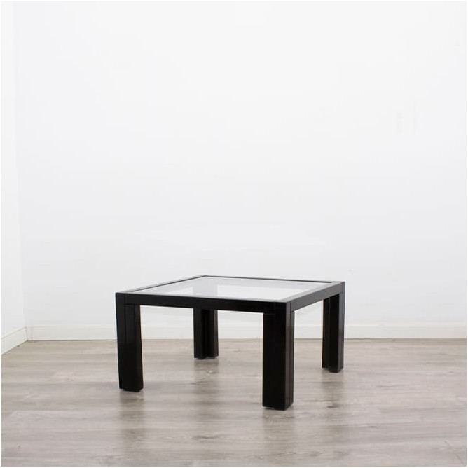 Mesa de centro baja melamina negra y cristal de 70cm