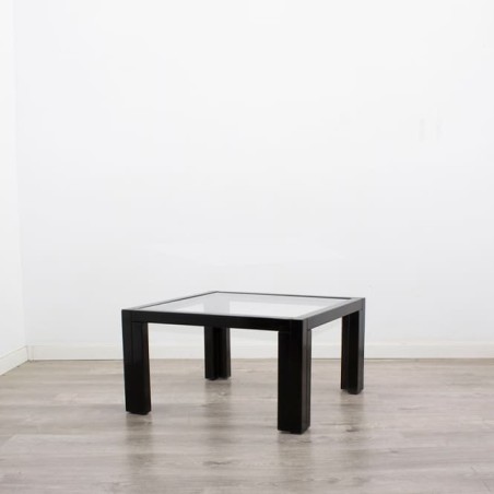 Mesa de centro baja melamina negra y cristal de 70cm