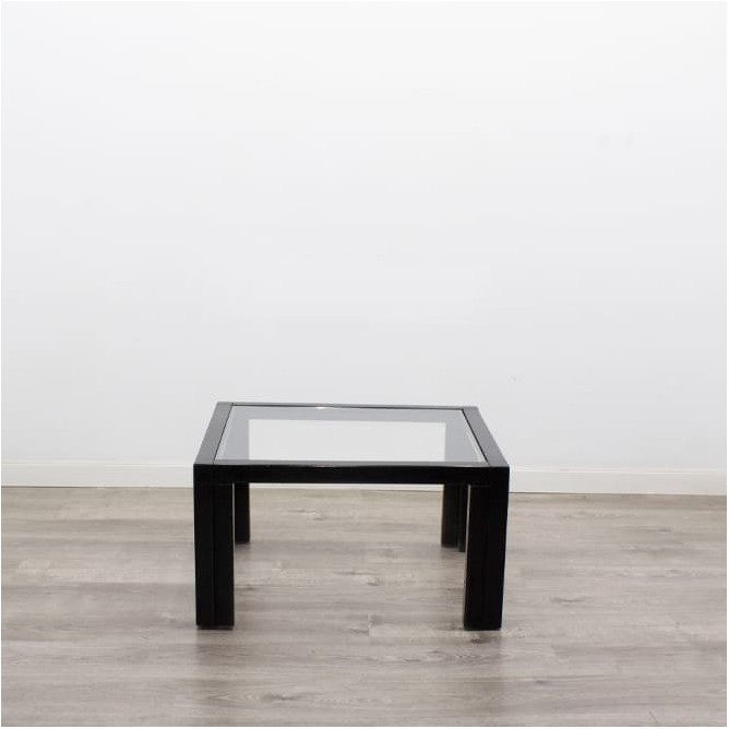Mesa de centro baja melamina negra y cristal de 70cm