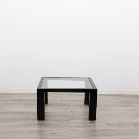 Mesa de centro baja melamina negra y cristal de 70cm